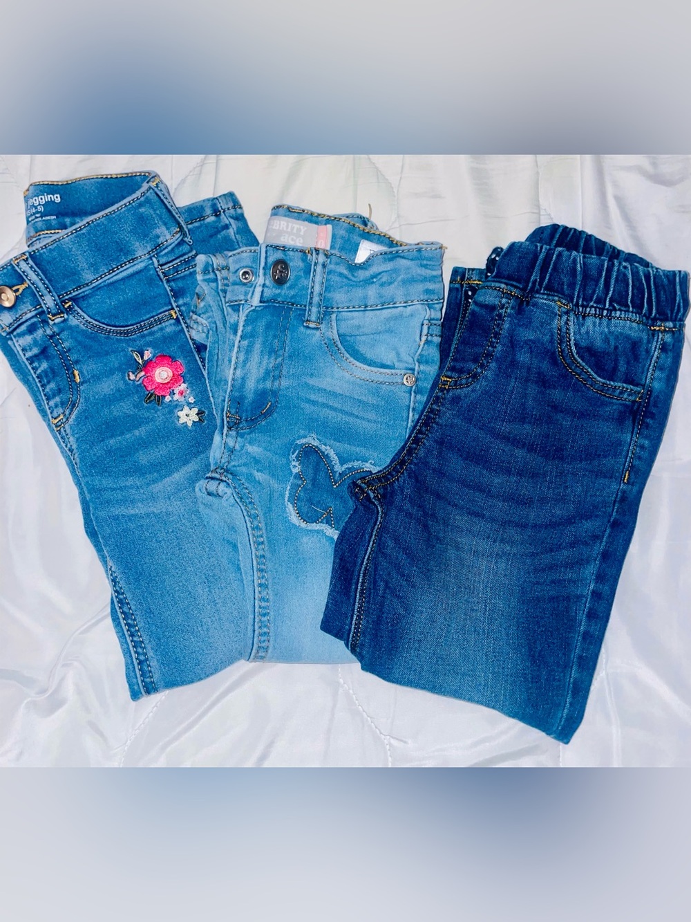 Girls Jeans Bundle Size 4 4T 4/5 Flare Jeggings Butterfly Floral 3 Pair